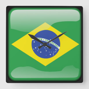 Flagga i Brasilien Fyrkantig Klocka