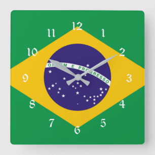 Flagga i Brasilien Fyrkantig Klocka