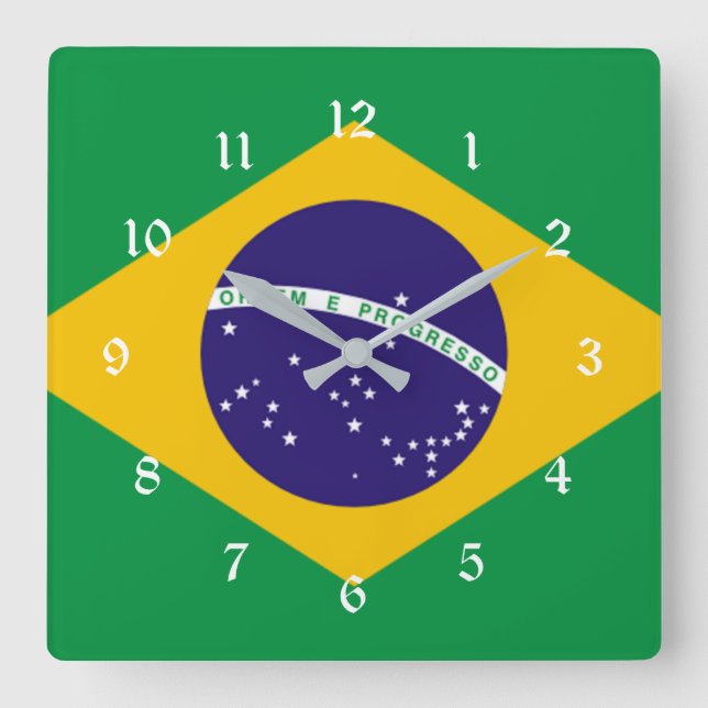 Flagga i Brasilien Fyrkantig Klocka (Framsida)