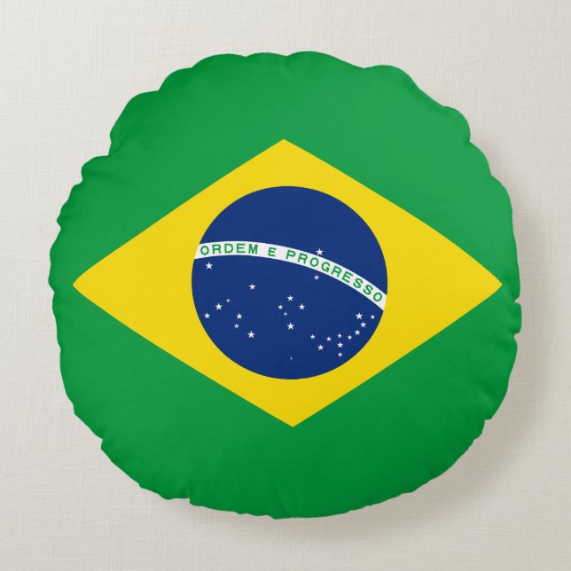 Flagga i Brasilien Rund Kudde (Framsidan)