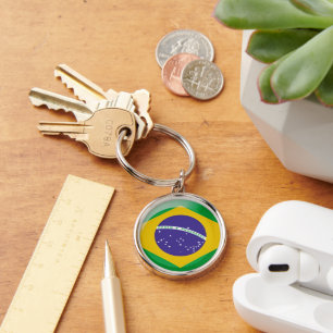 Flagga i Brasilien Rund Silverfärgad Nyckelring
