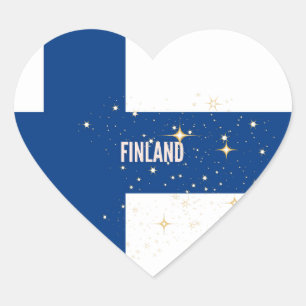 Flagga i Finland, märkt Hjärtformat Klistermärke