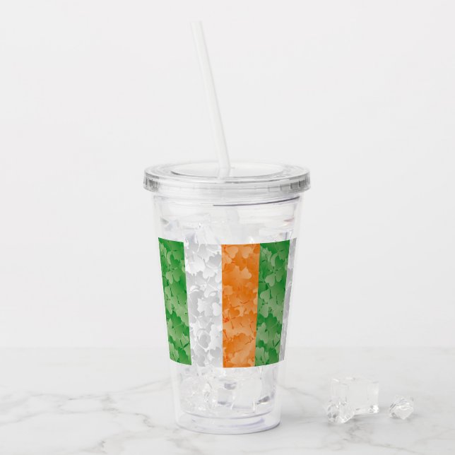 Flagga i Irland med schaktmassor mönster Take Away Mugg (Framsida Ice)