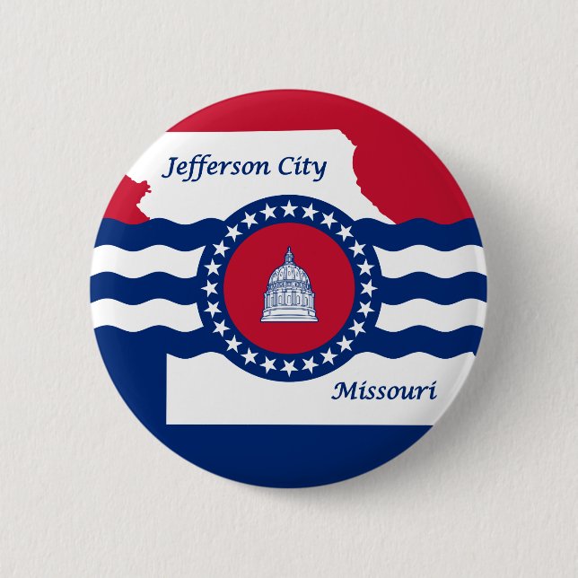 Flagga i Jefferson City, Missouri Pinback Button Knapp (Framsida)