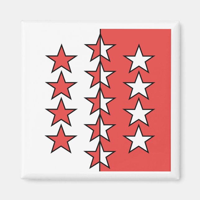 Flagga i Kantonen Valais, Schweiz Magnet (Framsidan)