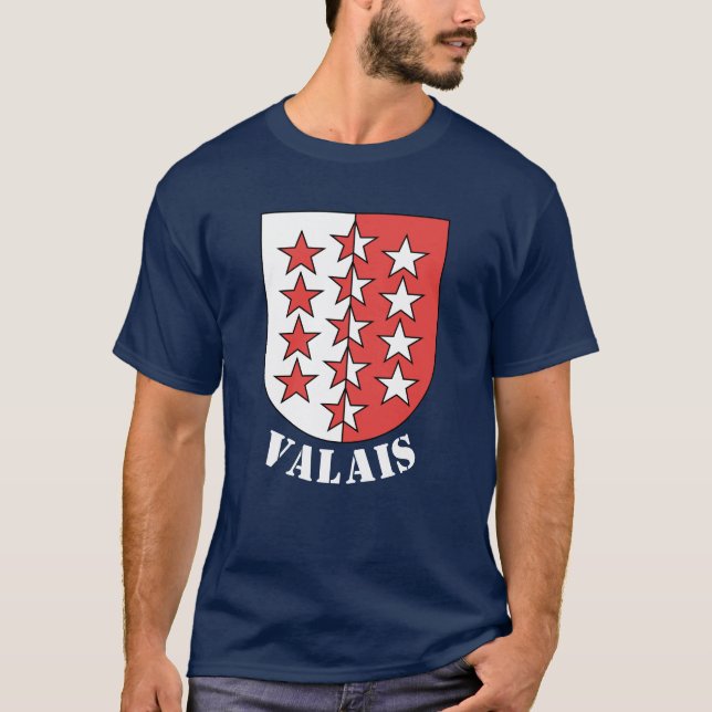 Flagga i Kantonen Valais, Schweiz T Shirt (Framsida)