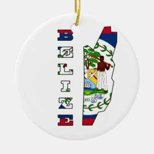 Flagga i karta av Belize Julgransprydnad Keramik