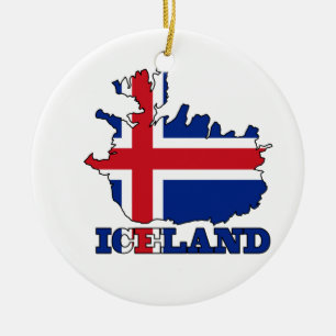 Flagga i karta av islandet julgransprydnad keramik