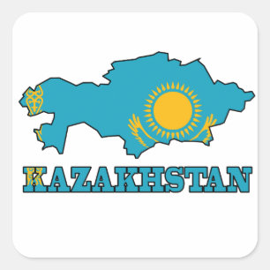 Flagga i karta av Kasakhstan Fyrkantigt Klistermärke