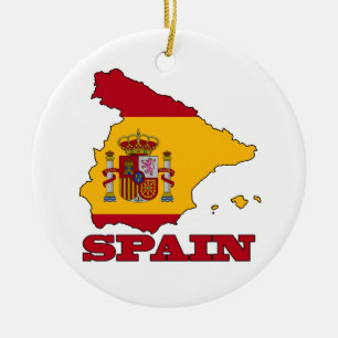 Flagga i karta av Spanien Julgransprydnad Keramik