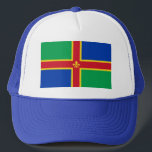 Flagga i Lincolnshire Hat Keps<br><div class="desc">Hat med design med en flagga av det historiska grevskapet Lincolnshire i England,  Underbar Storbritannien; grönt och blå flagga med rött och gult kor och en Fleur-de-Lis i mitten</div>