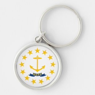 FLAGGA i RHODE ISLAND Rund Silverfärgad Nyckelring
