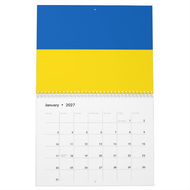 Flagga i Ukraina (blått och gult), patriotiskt mod Kalender (Jan 2027)