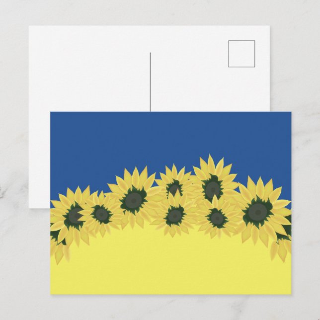 Flagga i Ukraina med solblommor Vykort (Fram/baksida)