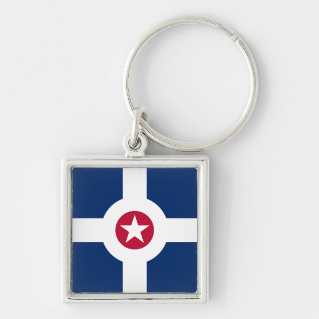 Flagga Indianapolis, Indiana Keychain Fyrkantig Silverfärgad Nyckelring (Framsidan)