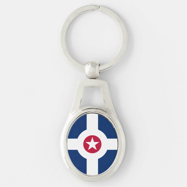Flagga Indianapolis, Indiana Keychain Ovalt Silverfärgad Nyckelring (Framsidan)
