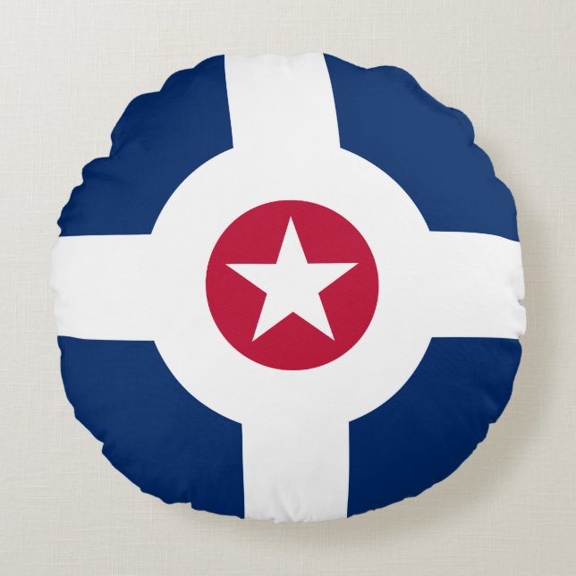 Flagga Indianapolis, Indiana Round Pillow Rund Kudde (Framsidan)