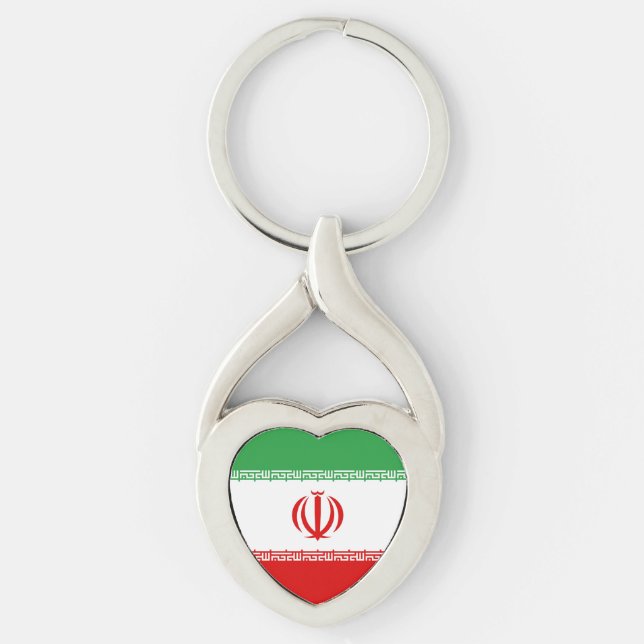 Flagga Iran Twisted Heart Silverfärgad Nyckelring (Framsidan)