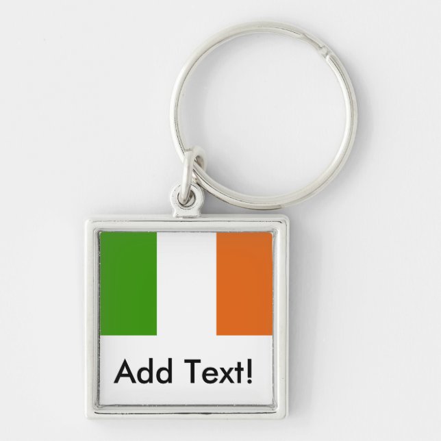 Flagga Irland Fyrkantig Silverfärgad Nyckelring (Framsidan)