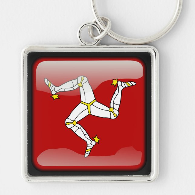 Flagga Isle of Man Fyrkantig Silverfärgad Nyckelring (Framsidan)