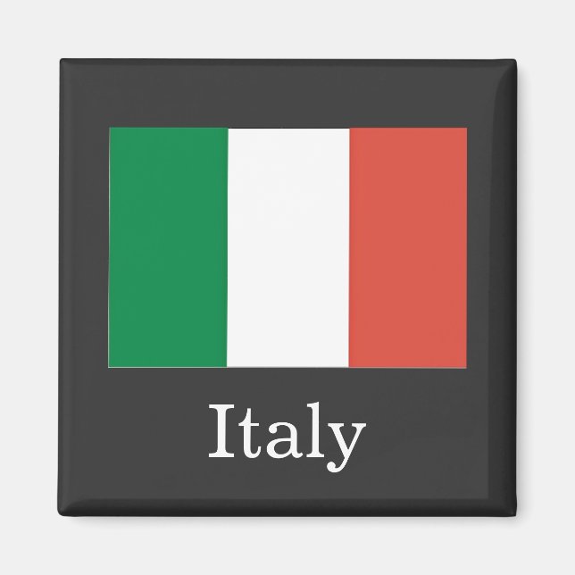 Flagga Italien, vit text, Magnet (Framsidan)