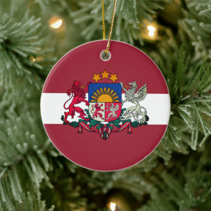 Flagga/jacka av arm från Lettland Julgransprydnad Keramik