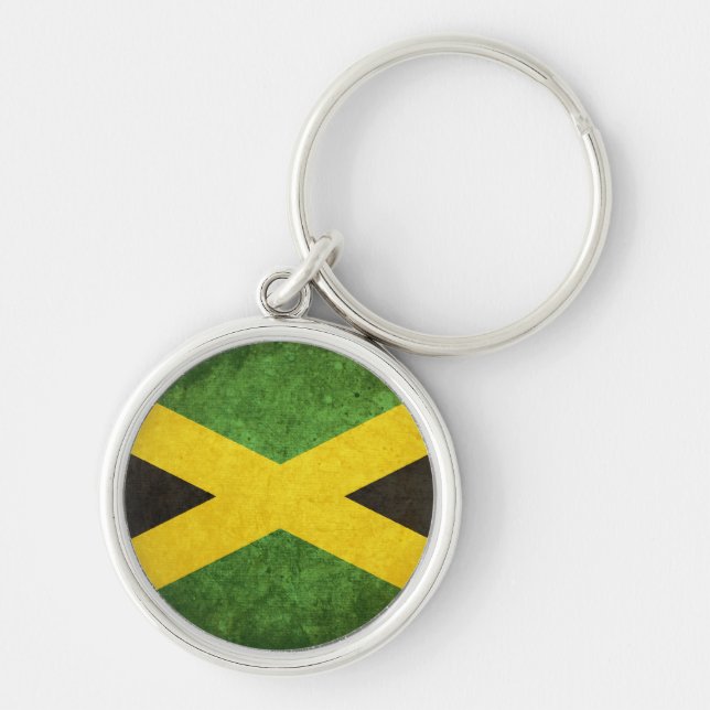 Flagga Jamaica Rund Silverfärgad Nyckelring (Framsidan)