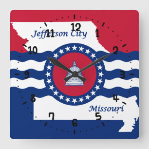 Flagga Jefferson city, Missouri Fyrkantig väggkloc Klocka