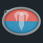 Flagga Kansas City, Missouri<br><div class="desc">Bälte Buckle med en konstruktion med flagga Kansas City, Missouri. En röd och blåst flagga med en stiliserad vit emblem i mitten</div>