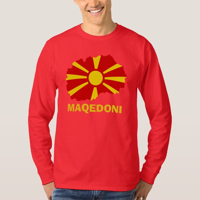 Flagga Karta i Maqedoni Långärmad T-Shirt (Framsida)