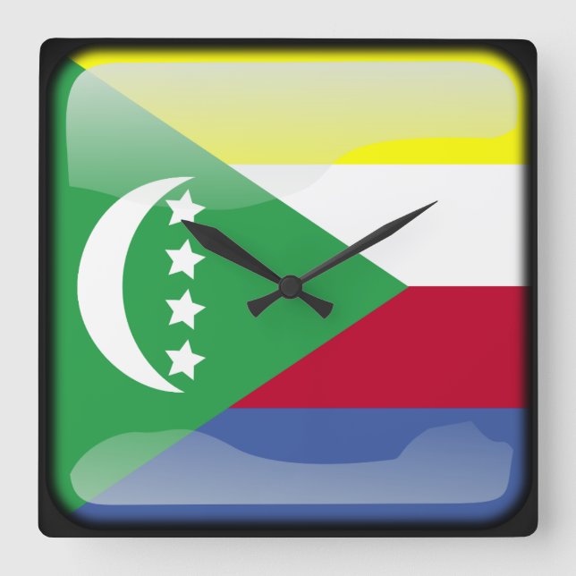 Flagga Komorerna Fyrkantig Klocka (Framsida)
