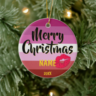 Flagga Lipstick Lesbisk - Personlig jul Julgransprydnad Keramik