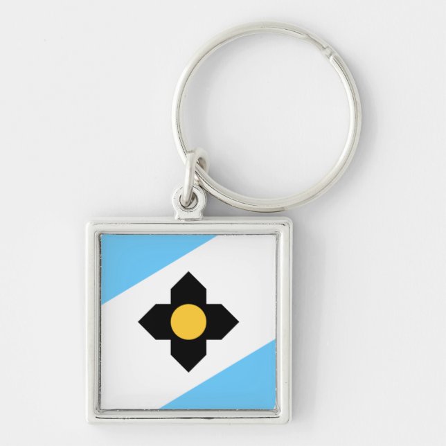 Flagga Madison, Wisconsin Keychain Fyrkantig Silverfärgad Nyckelring (Framsidan)