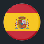 flagga magnet<br><div class="desc">Spaniens flagga (spanska: Bandera de España), såsom den definieras i den spanska konstitutionen från 1978, består av tre ränder i vågrät: rött, gult och rött, där gult rand är dubbelt så storlek som varje rött rand. Traditionellt har mitten rand definierats genom gualdas mer arkaiska beteckning, och därmed det populära namn...</div>