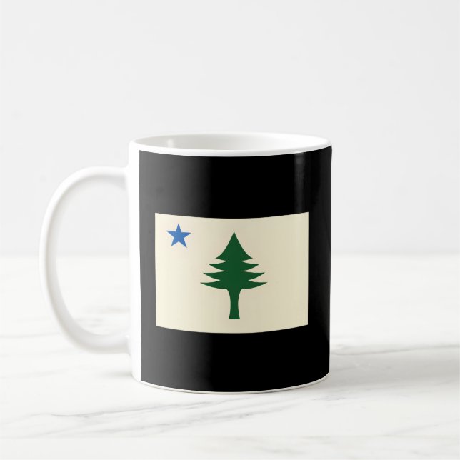 Flagga Maine 1901 Maine Statlig flagga E Träd Kaffemugg (Vänster)