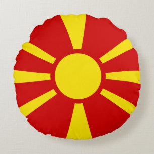 Flagga Makedonien (Makedonien) Rund Kudde