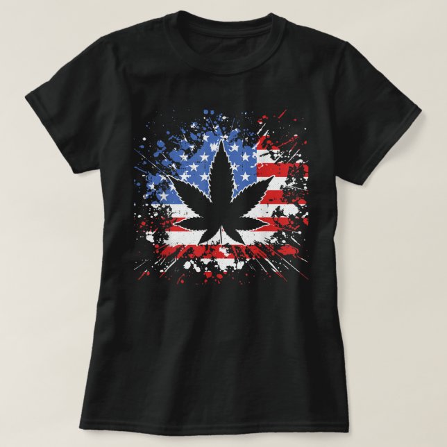 Flagga Marjuana Patriotic från Ogräs 4 juli T Shirt (Design framsida)