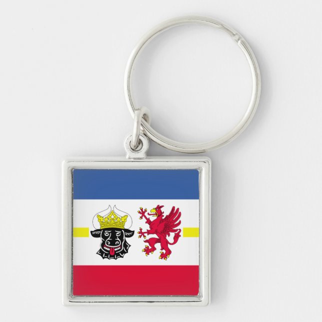 Flagga Mecklenburg-Westerna Pommern Keychain Fyrkantig Silverfärgad Nyckelring (Framsidan)