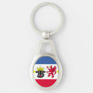 Flagga Mecklenburg-Westerna Pommern Keychain Ovalt Silverfärgad Nyckelring