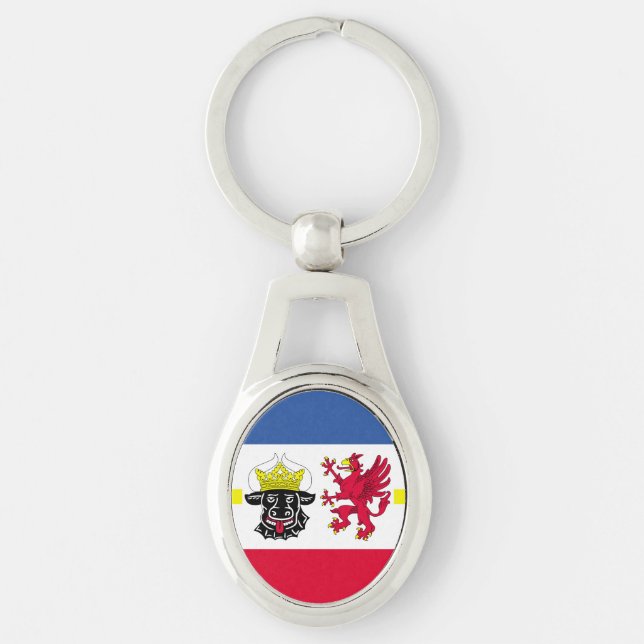 Flagga Mecklenburg-Westerna Pommern Keychain Ovalt Silverfärgad Nyckelring (Framsidan)