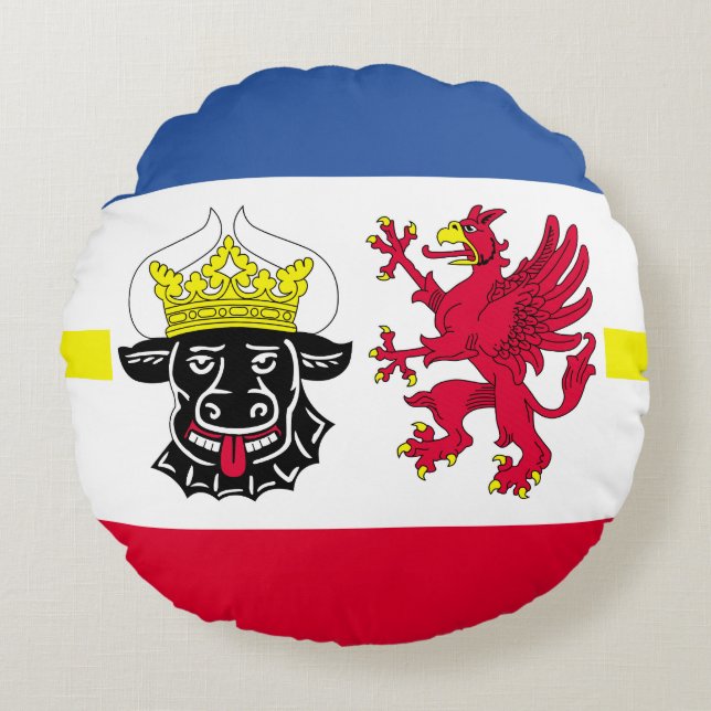 Flagga Mecklenburg-Westerna Pommern-rundan Rund Kudde (Framsidan)