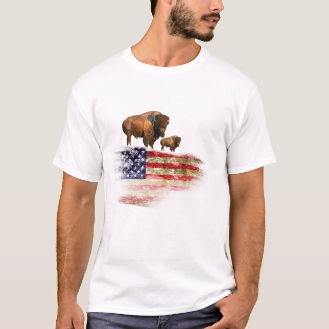 Flagga med bison t shirt (Framsida)