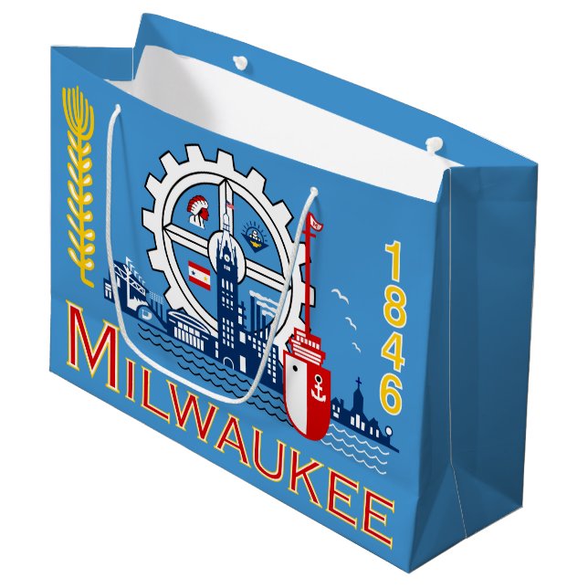 Flagga Milwaukee, Wisconsin Large Gift Bag (Framsidan Vinklad)