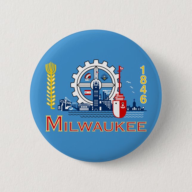 Flagga Milwaukee, Wisconsin Pinback Button Knapp (Framsida)
