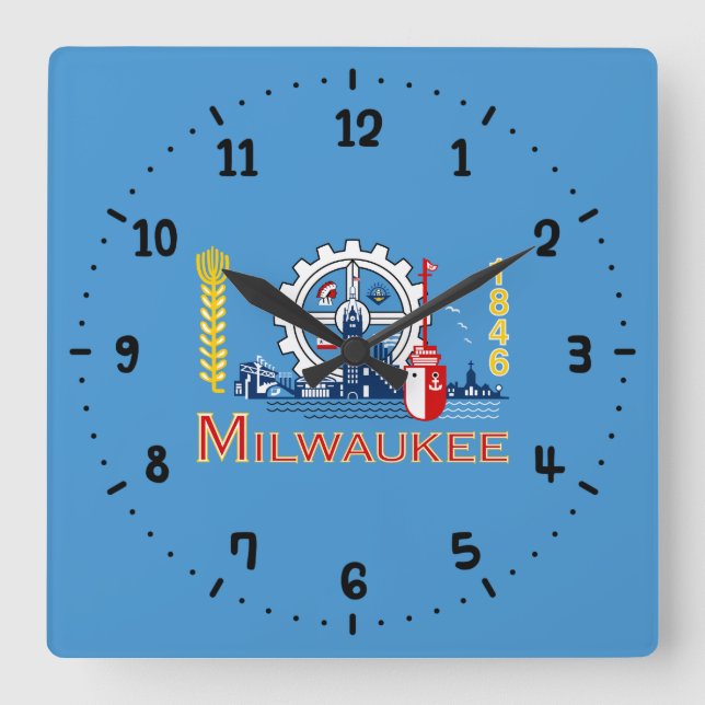 Flagga Milwaukee, Wisconsin Square Wall Clock Fyrkantig Klocka (Framsida)