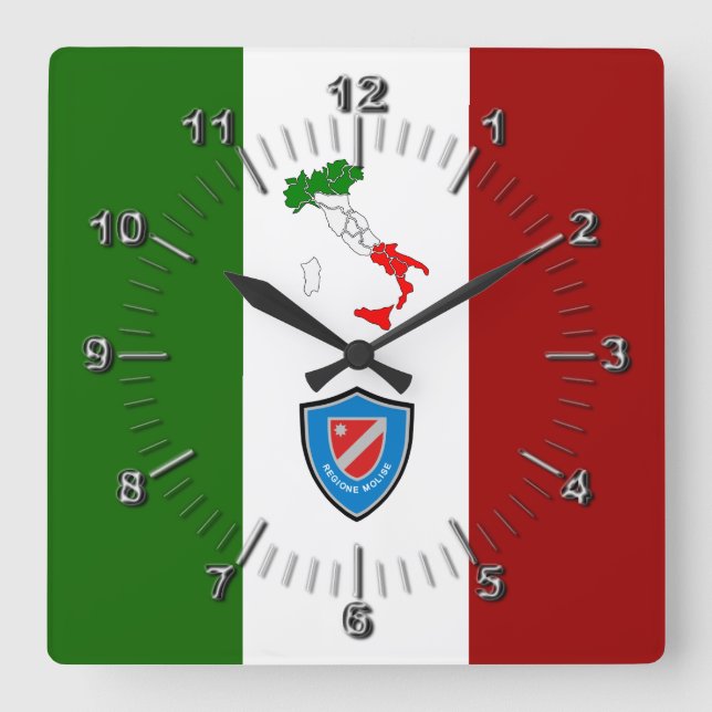Flagga Molise (Italien) Fyrkantig Klocka (Framsida)