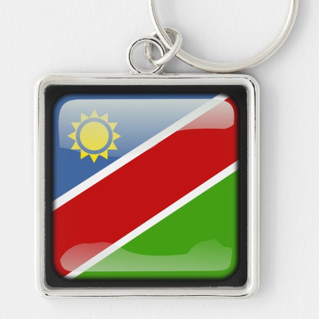 Flagga Namibia Fyrkantig Silverfärgad Nyckelring (Framsidan)