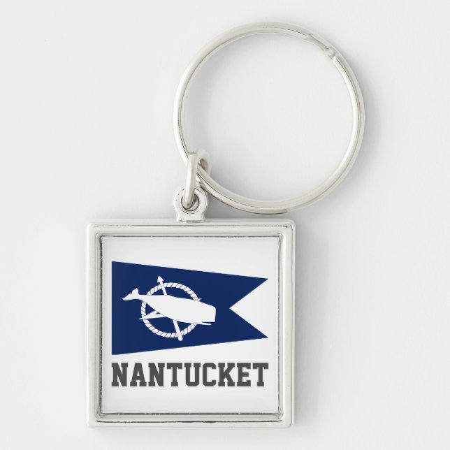 Flagga Nantucket, Massachusetts Fyrkantig Silverfärgad Nyckelring (Framsidan)