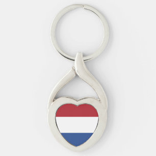 Flagga Nederländerna Twisted Heart Silverfärgad Nyckelring