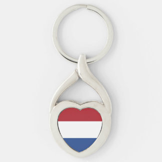 Flagga Nederländerna Twisted Heart Silverfärgad Nyckelring
